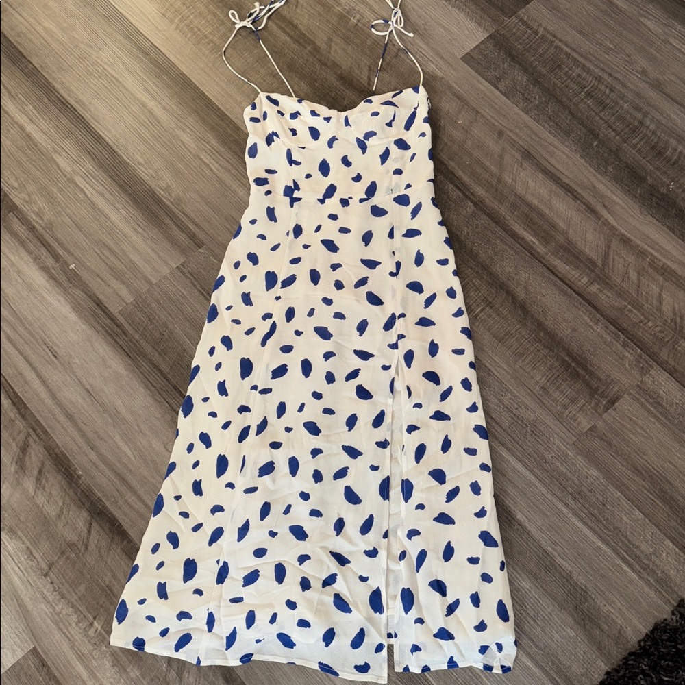 Reformation White Midi Dress with Blue Floral Print